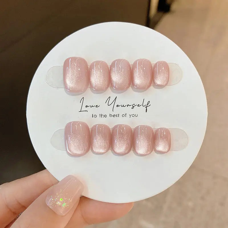 Pure Color Handmade Short False Nail with Glue Press On Nails Full Cover French Round Head Manicure Wearable Nail Tips Art