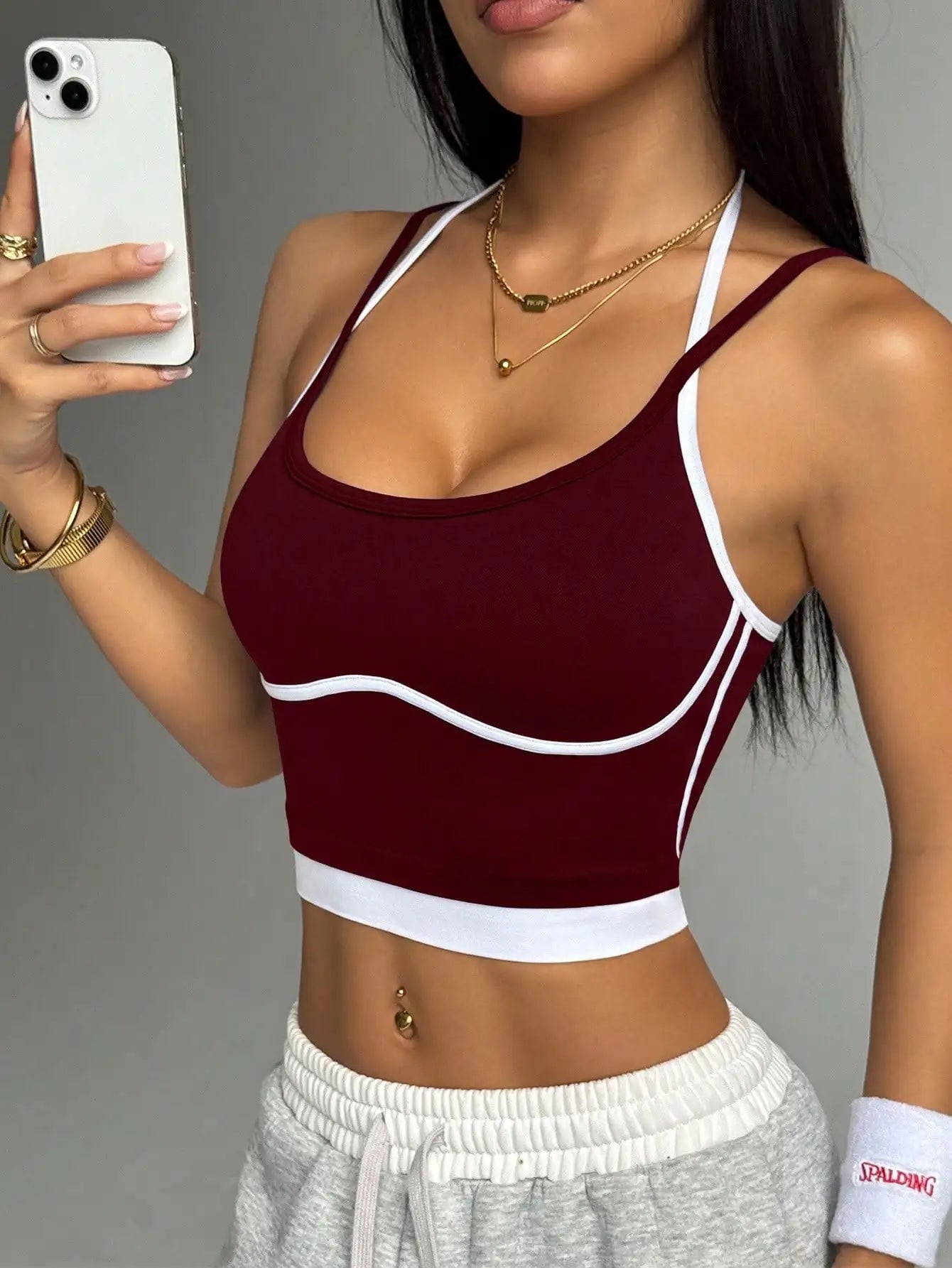 [Draft] Color blocking non steel ring beautiful back sports vest for women's outdoor wear, fitness running, shock-absorbing gathering, s