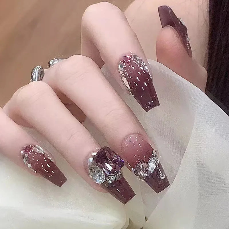 Red Rose Press-On Nails – Long Ballet, French Style, Full Cover Tips
