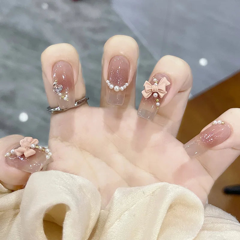 Red Rose Press-On Nails – Long Ballet, French Style, Full Cover Tips
