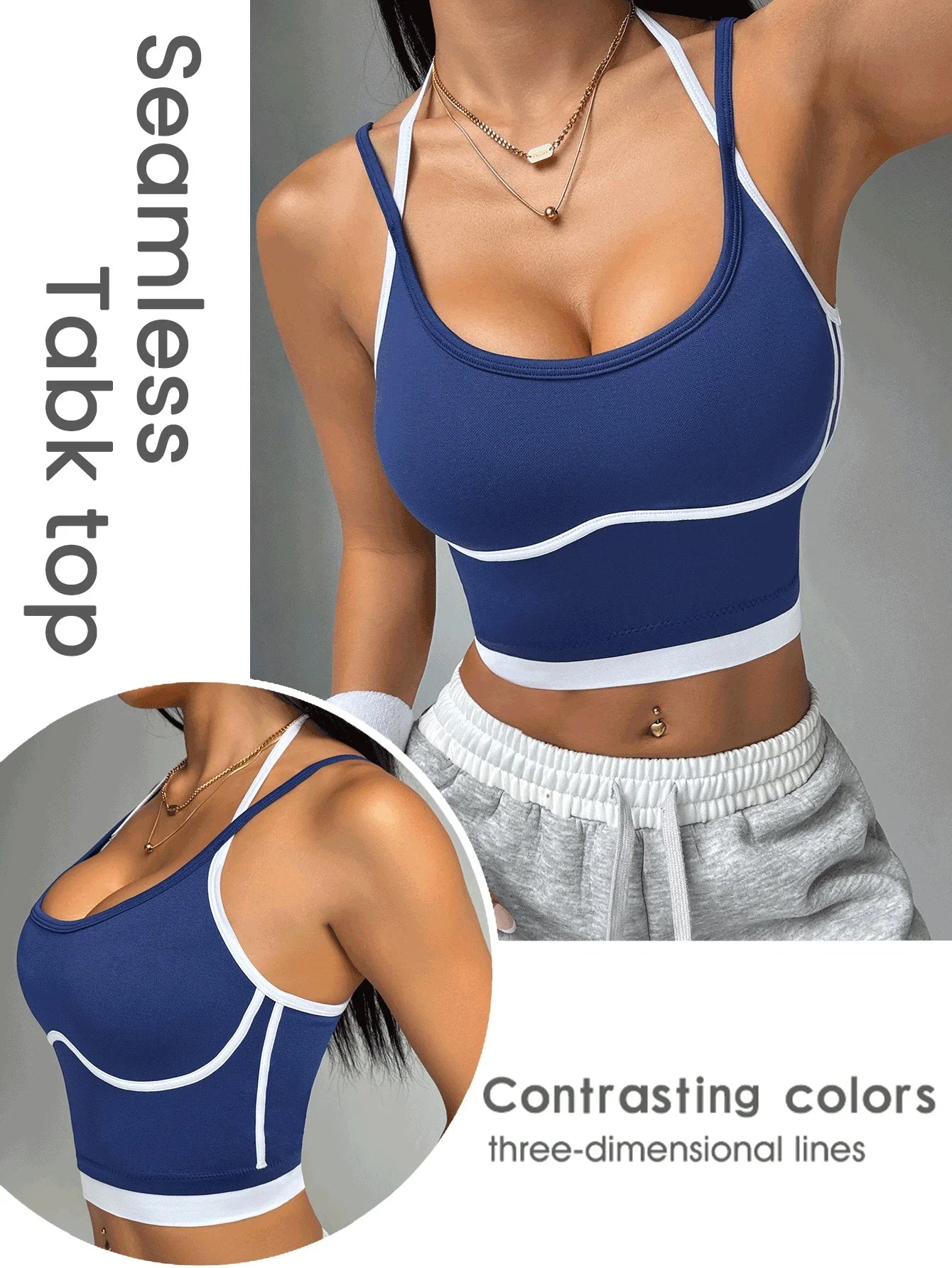 [Draft] Color blocking non steel ring beautiful back sports vest for women's outdoor wear, fitness running, shock-absorbing gathering, s