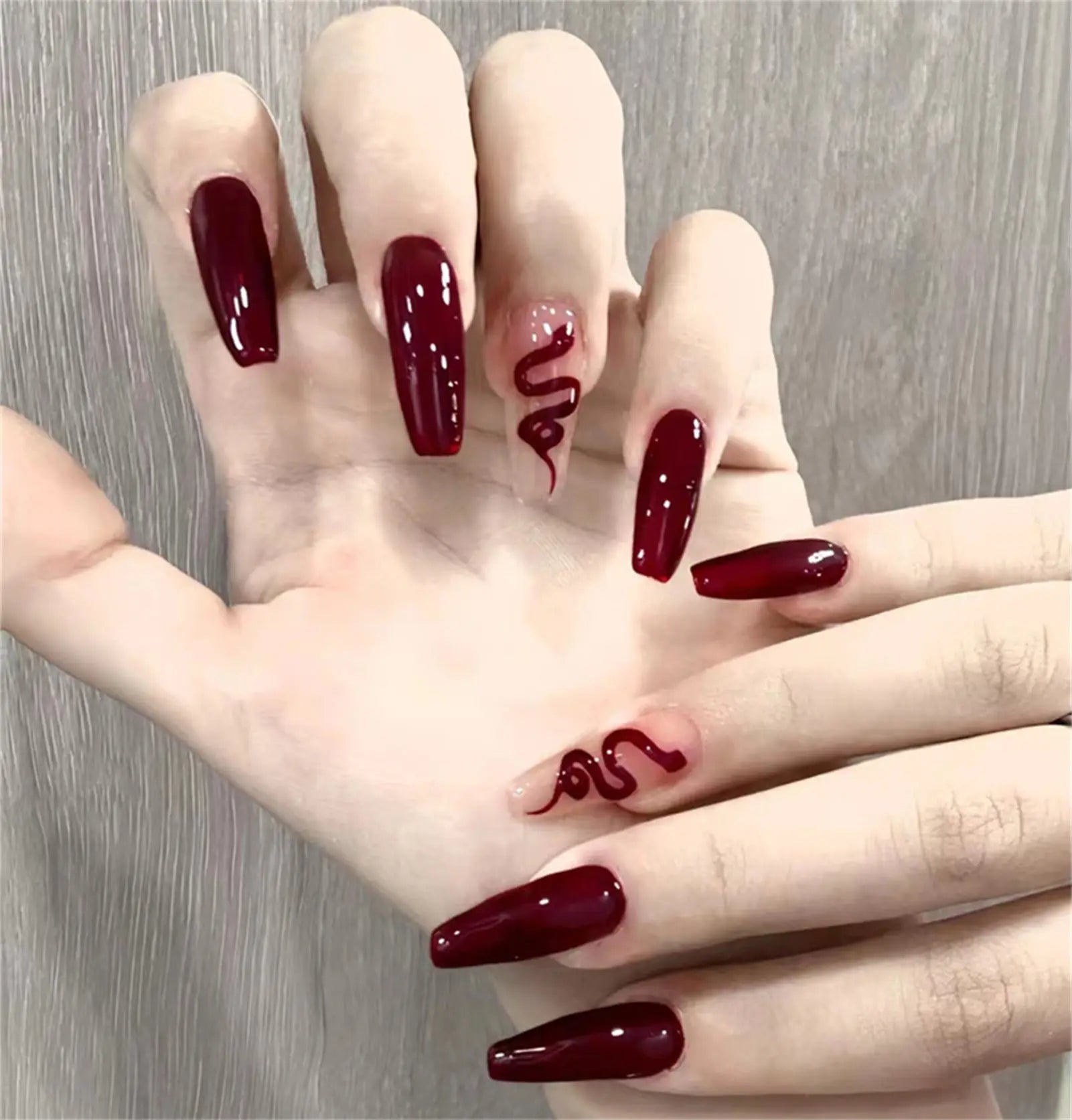 Red Rose Press-On Nails – Long Ballet, French Style, Full Cover Tips