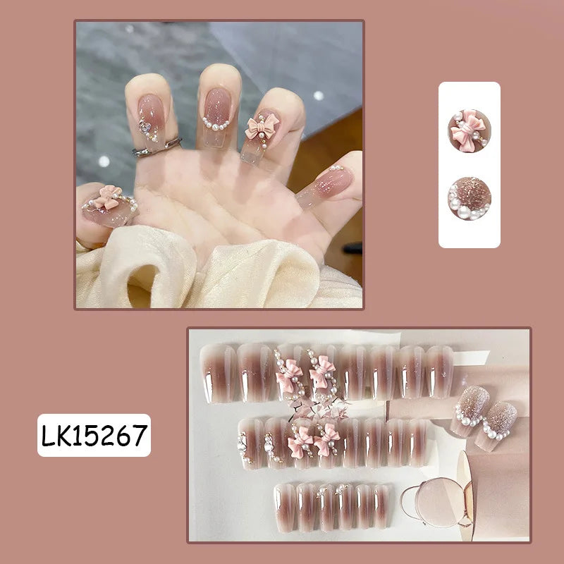 Red Rose Press-On Nails – Long Ballet, French Style, Full Cover Tips